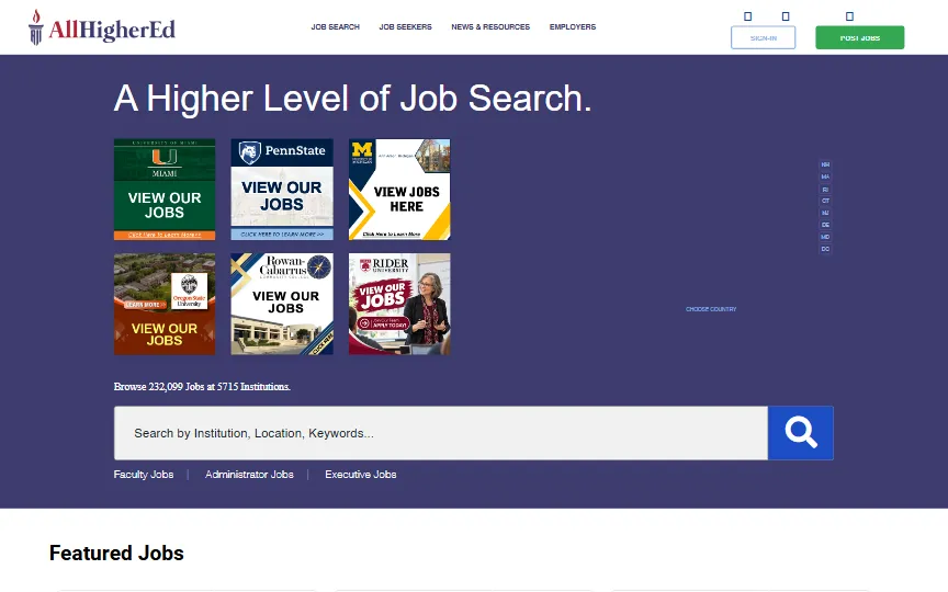Screenshot of AllHigherEd