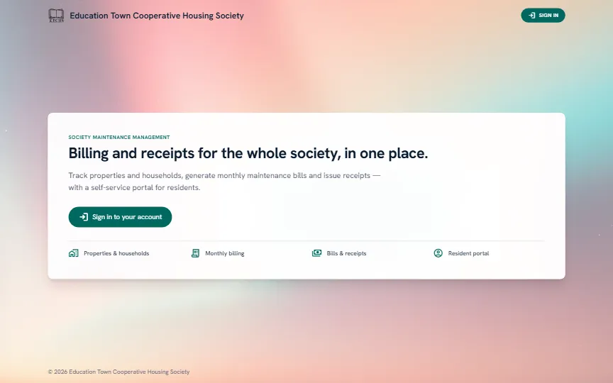 Screenshot of Education Town Society Portal