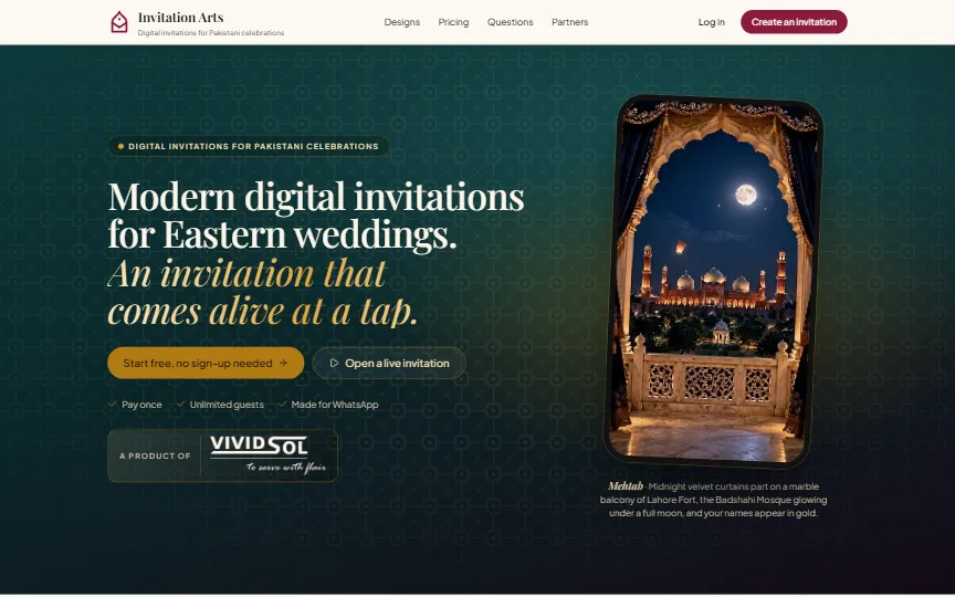 Screenshot of Invitation Arts